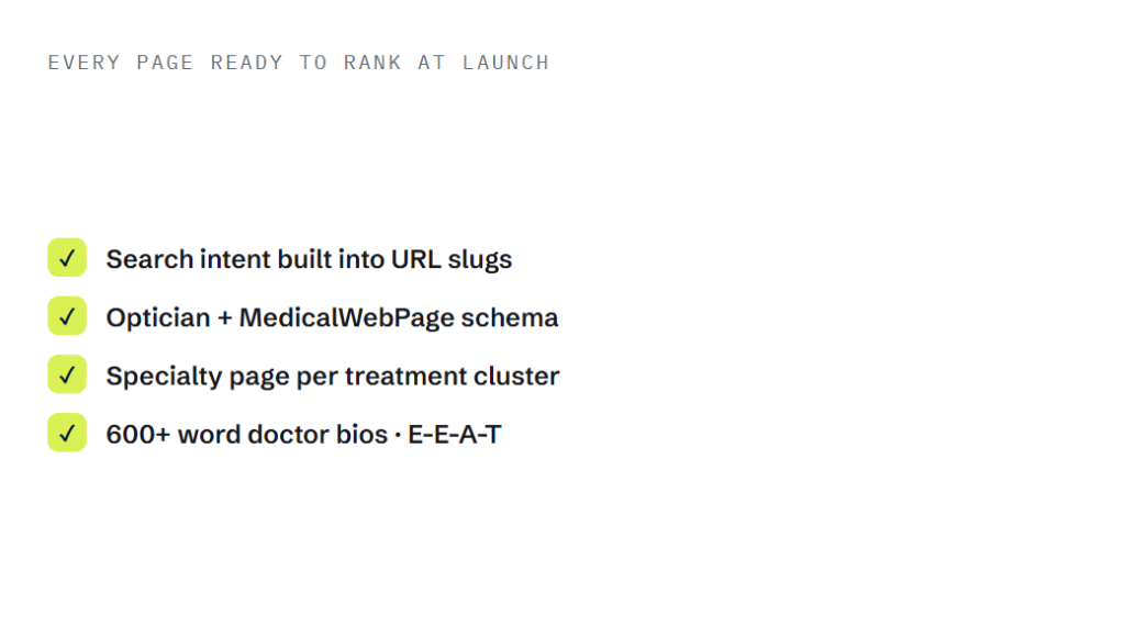 optometrist website design deliverable panel visualizing scope of work