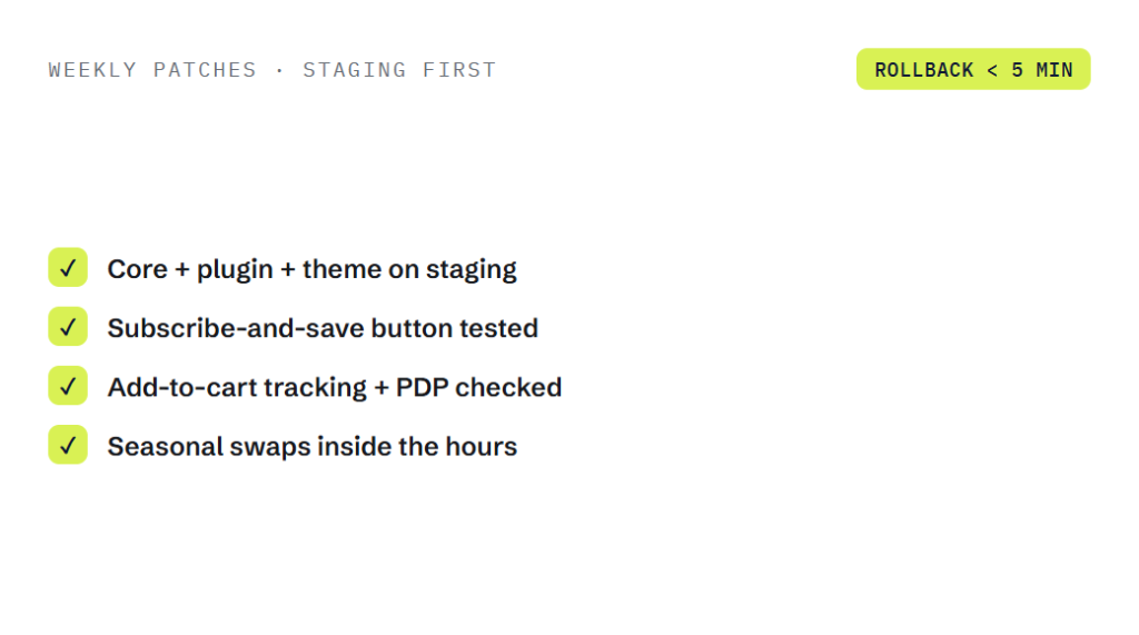 pet products website maintenance deliverable panel visualizing scope of work
