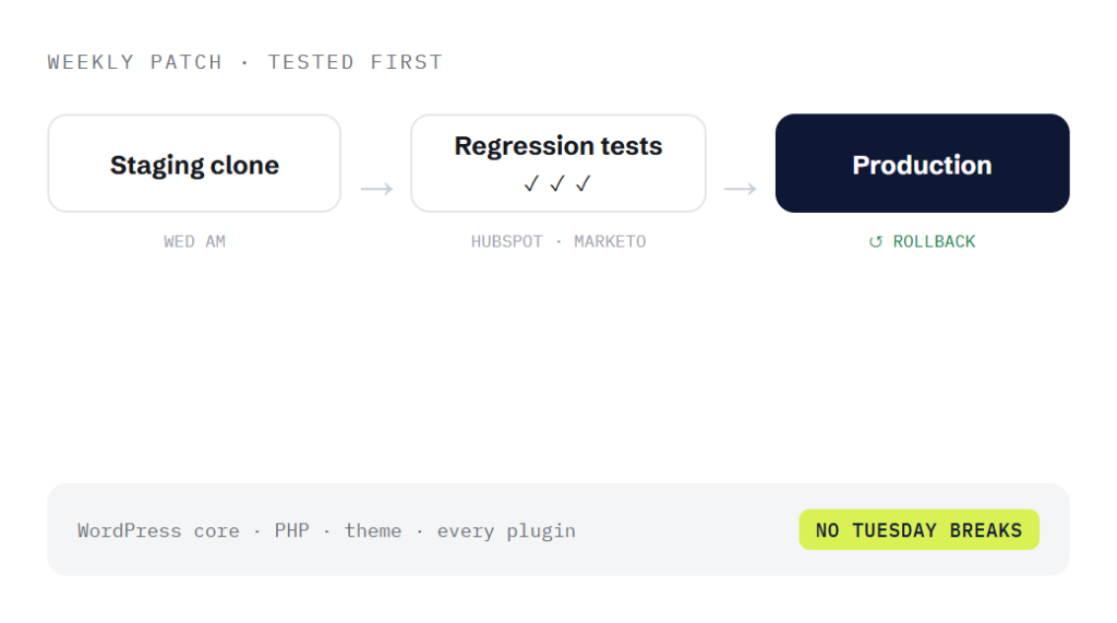 SaaS website maintenance deliverable panel visualizing scope of work
