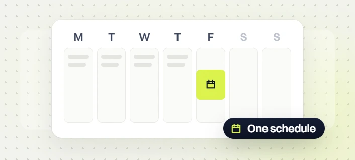 B2B PPC agency weekly calendar with a single Friday slot highlighted and a one schedule label