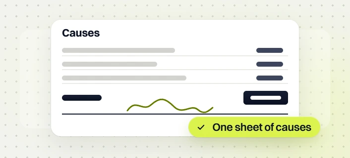 Beauty marketing retainer Causes card with three rows, a trend line and a One sheet of causes badge