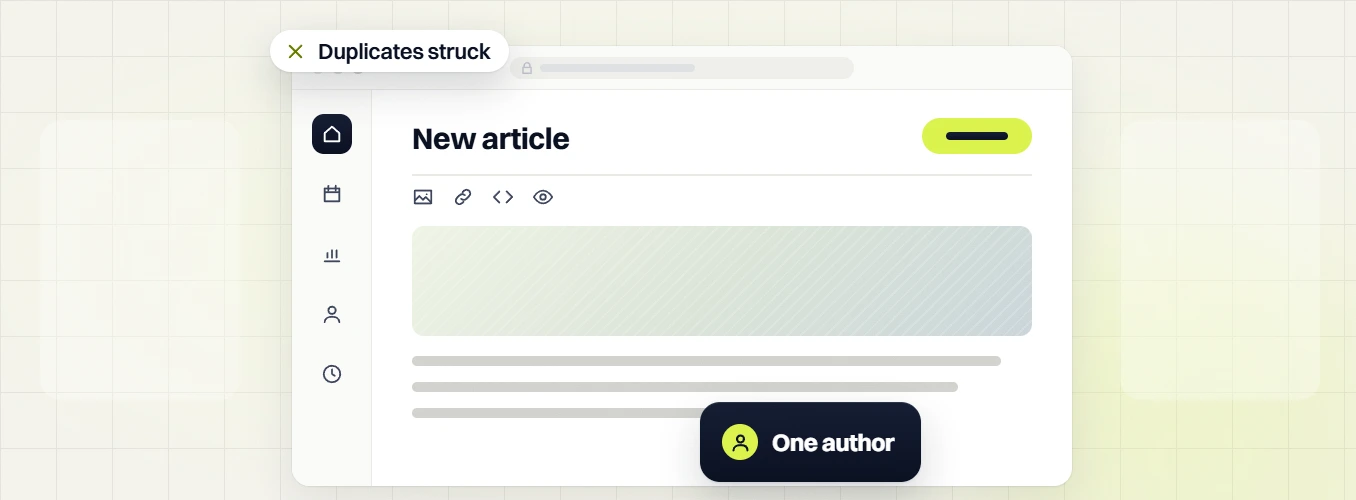 Beauty SEO services New article editor with Duplicates struck and One author badges