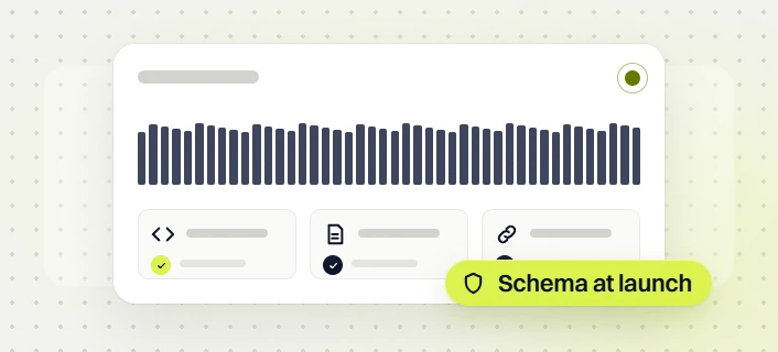 Beauty skincare web design status card with code, page and link checks and a Schema at launch badge