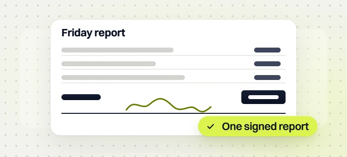 Chiropractor marketing retainer Friday report with line items and a signature, one signed report