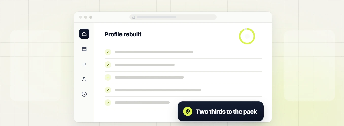 Chiropractor SEO services profile rebuilt checklist with a progress ring, two thirds to the pack