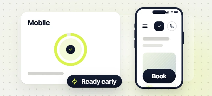 Chiropractor website design mobile score ring beside a phone with a Book button, labeled ready early