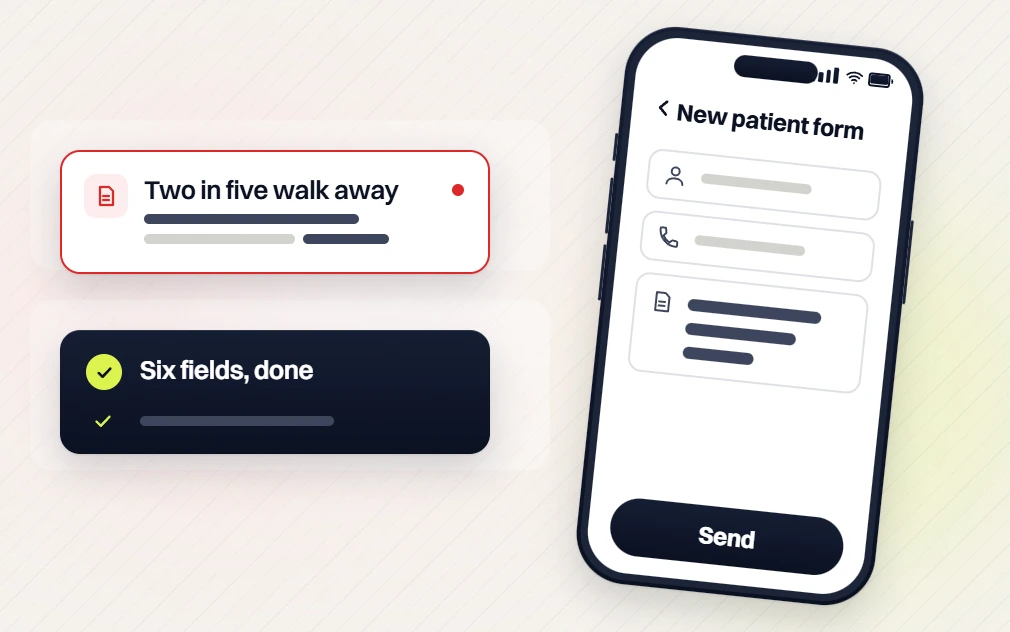 Chiropractor website design new patient form on a phone, two in five walk away versus six fields, done