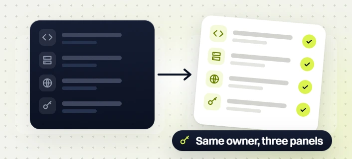 Custom web development services code, server, web and access rows moving to a checked list, same owner