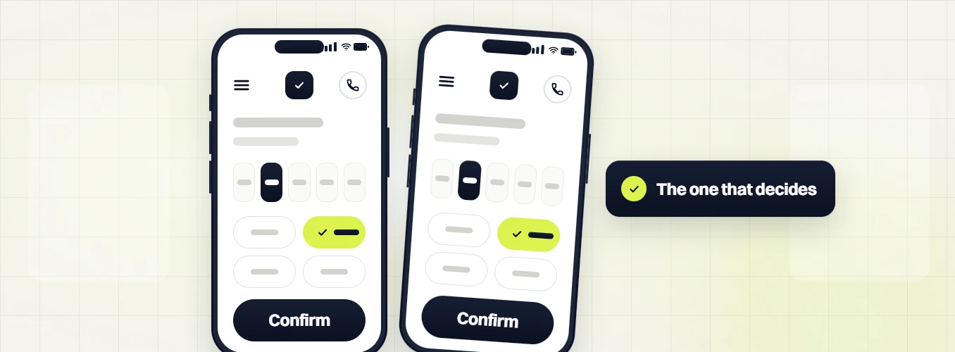 Dental marketing retainer two near identical phone booking screens with Confirm buttons, the one that decides