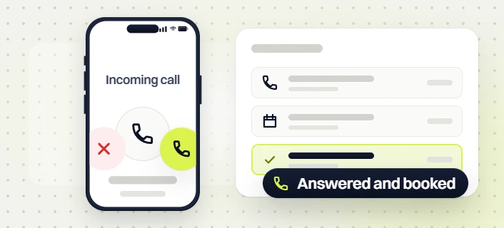 Dental PPC services incoming call on a phone beside a call, calendar and checked booking list, answered and booked