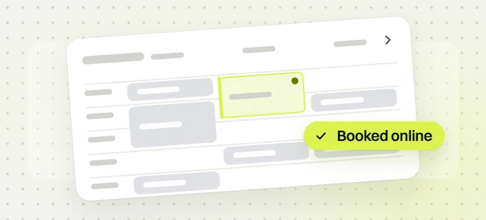 Dental website design schedule grid with one highlighted appointment block tagged booked online