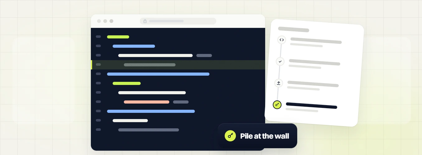 Dental website maintenance code editor with a highlighted line and a four step log, pile at the wall