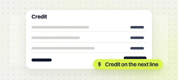 Ecommerce website maintenance credit card with three line items, labeled credit on the next line