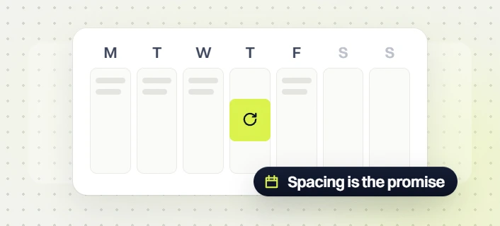 Ecommerce website maintenance weekly calendar with an update task on Thursday, spacing is the promise