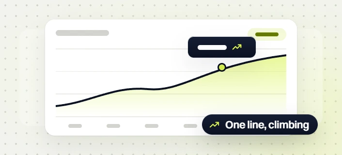 Fashion web design services line chart with a marked point on a rising curve, one line, climbing