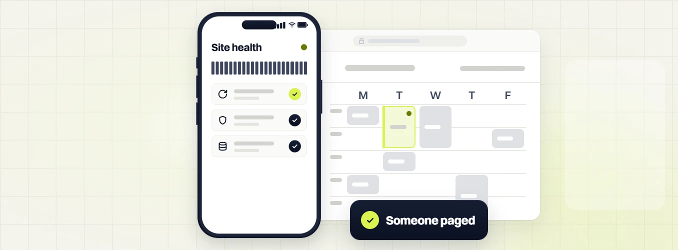 Fashion website maintenance phone site health view beside a weekly calendar, someone paged