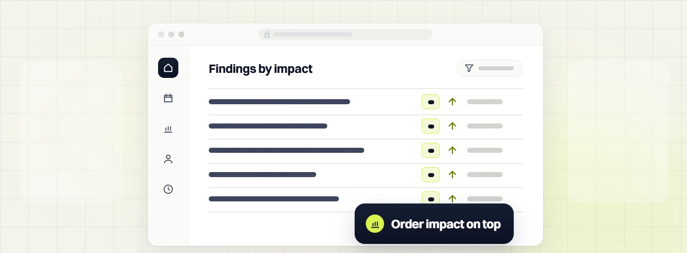 Food and beverage SEO services findings by impact table with five rows and upward arrows, order impact on top
