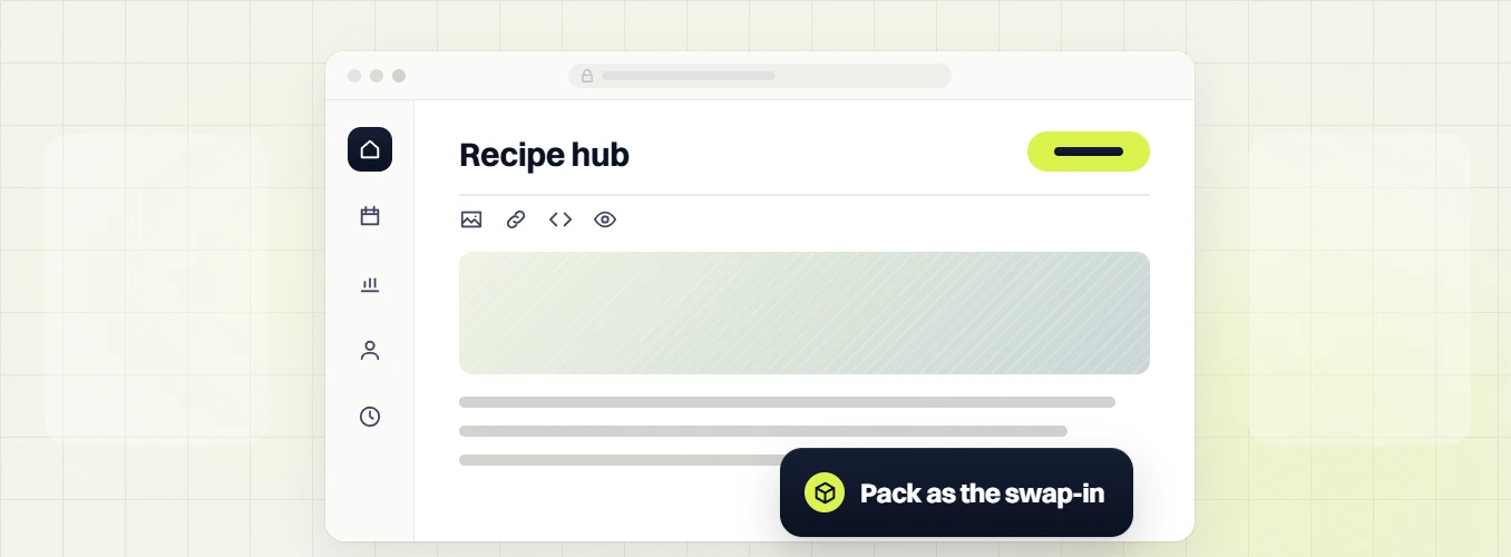 Food and beverage SEO services Recipe hub page editor with image, link, code and preview tools, pack as swap-in