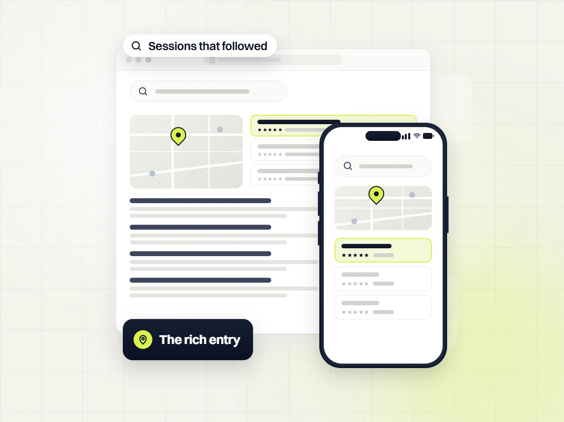 Food and beverage SEO services search results with a map and a top five star rich entry on desktop and phone