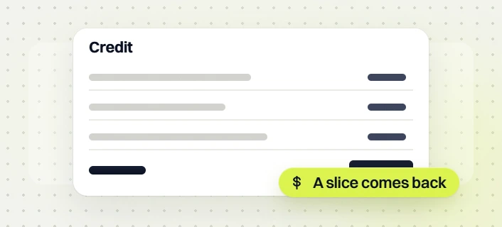Food and beverage website maintenance Credit card with three rows and an A slice comes back badge