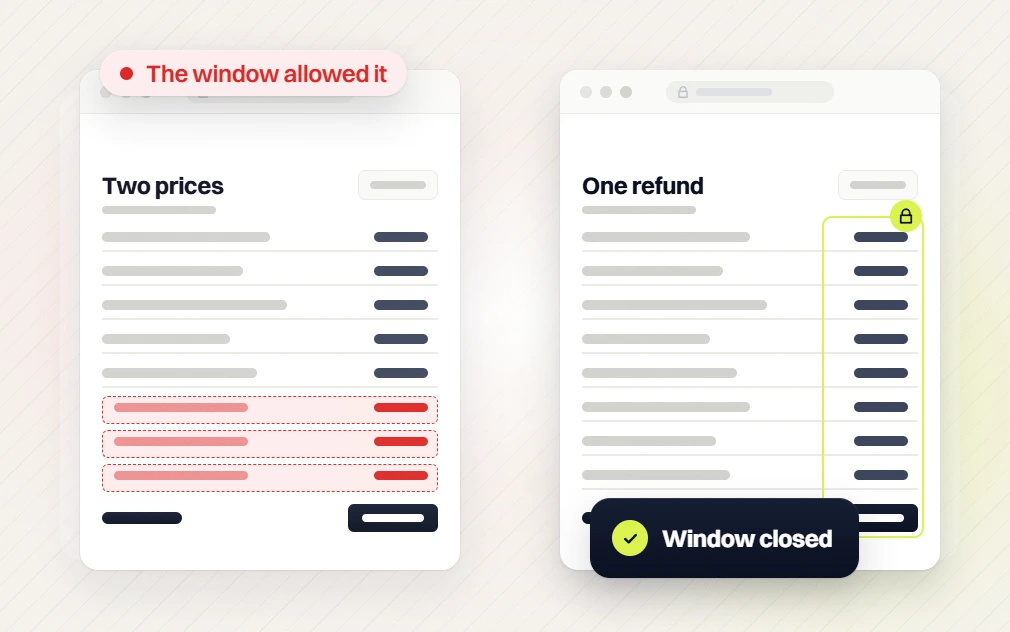 Food and beverage website maintenance Two prices sheet flagged The window allowed it beside One refund, Window closed