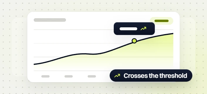 Healthcare marketing retainer rising line chart with a marked point, labeled crosses the threshold