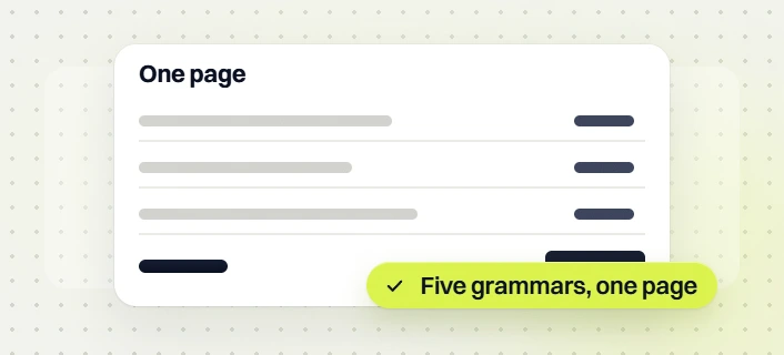 Healthcare marketing retainer one page report card with three line items, five grammars, one page