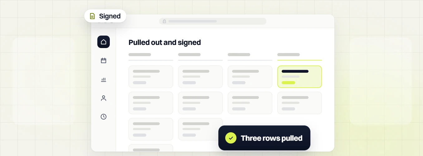 Healthcare marketing retainer pulled out and signed board with a highlighted card, three rows pulled