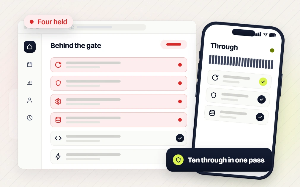 Healthcare PPC services list with four held behind the gate beside a phone, ten through in one pass