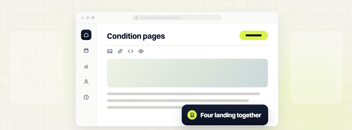 Healthcare SEO services condition pages editor with an image block, labeled four landing together