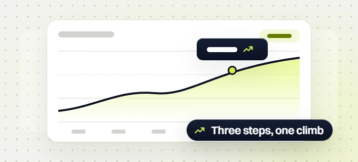 Healthcare website design services rising line chart with a marked point, three steps, one climb