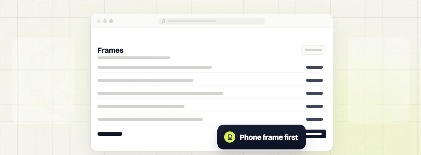 Healthcare website design services frames list in a browser, labeled phone frame first