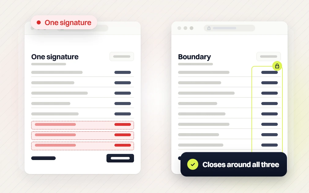 Healthcare website maintenance one signature table with flagged rows beside a locked boundary table