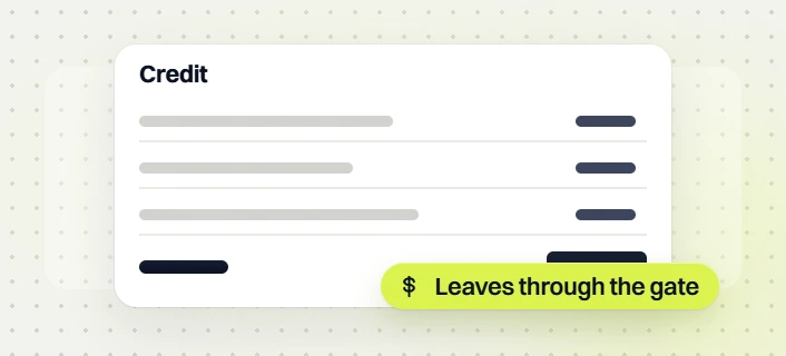 Healthcare website maintenance credit card with three line items, labeled leaves through the gate