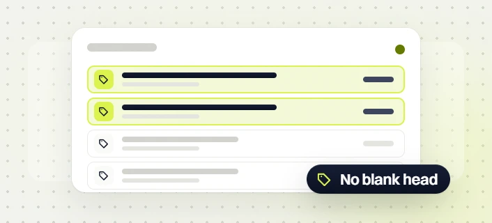 Home services marketing retainer tagged list with two highlighted rows and a No blank head badge
