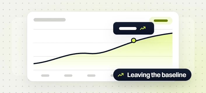 Home services web design line chart card with a trend tooltip and a Leaving the baseline badge
