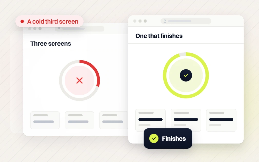 Home services web design Three screens panel flagged A cold third screen beside a One that finishes panel