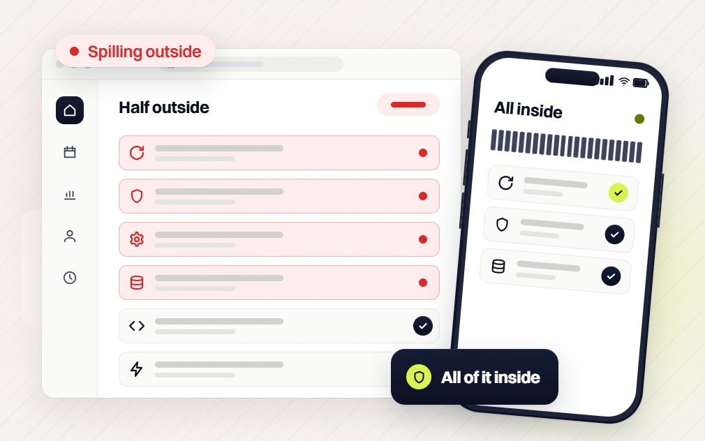 Law firm PPC services half outside list with four failed rows beside a phone all inside view