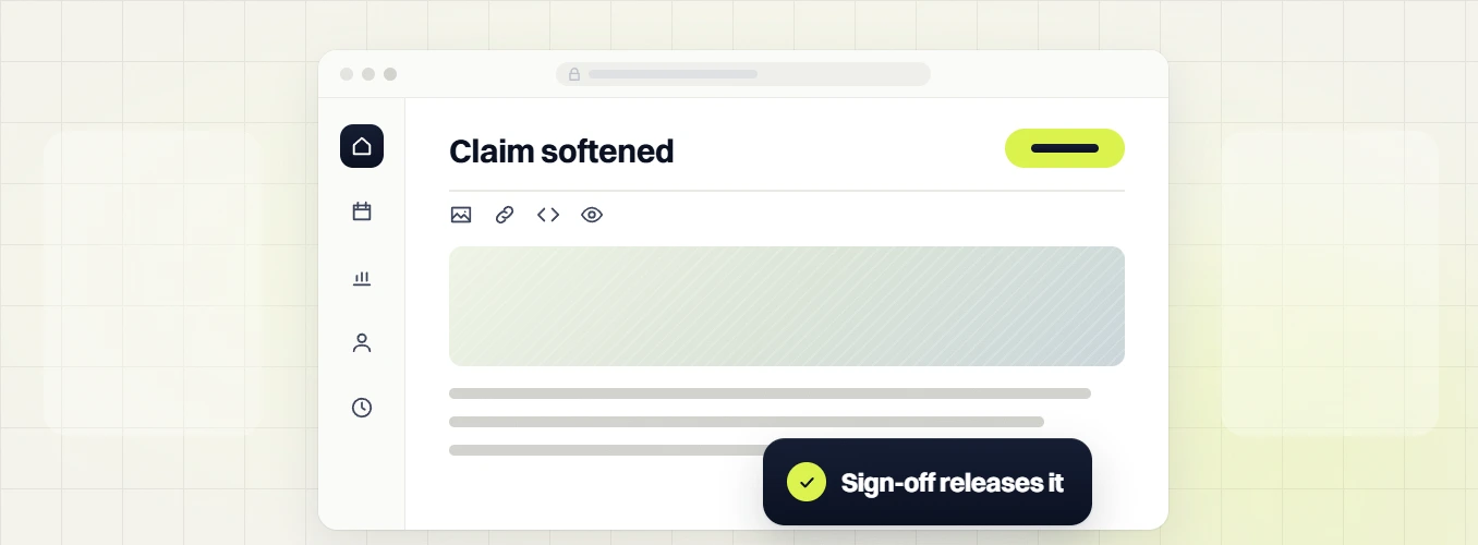 Law firm SEO services Claim softened page editor with image, link, code and preview tools, sign-off releases it