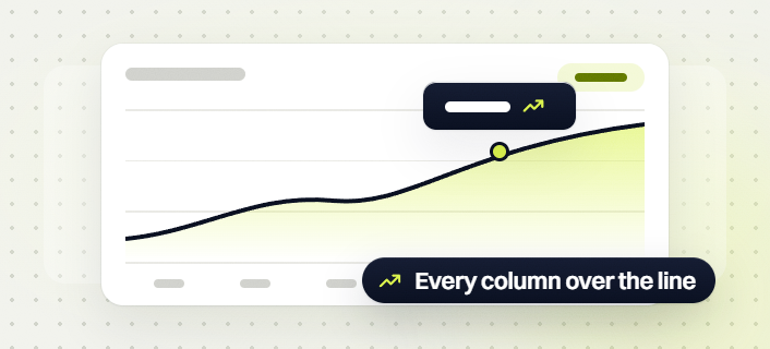 Law firm website design line chart with a marked point on a rising curve, every column over the line