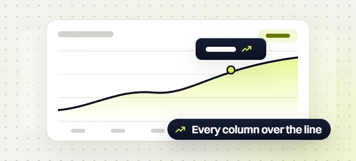 Law firm website design line chart with a marked point on a rising curve, every column over the line