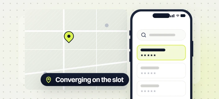 Local SEO packages map pin beside a phone with a five star listing, converging on the slot