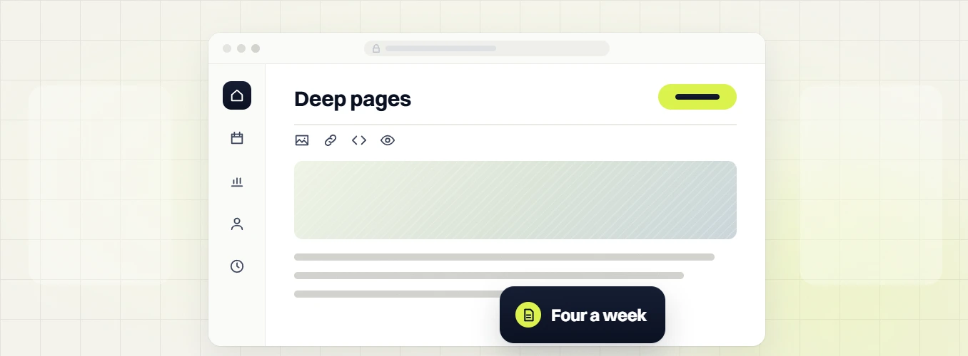 Local SEO packages deep pages editor with an image block and tools, labeled four a week
