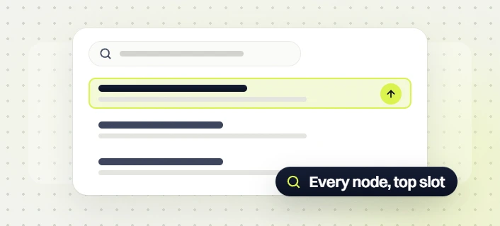 Med spa SEO services search results card with a rising top row, labeled every node, top slot