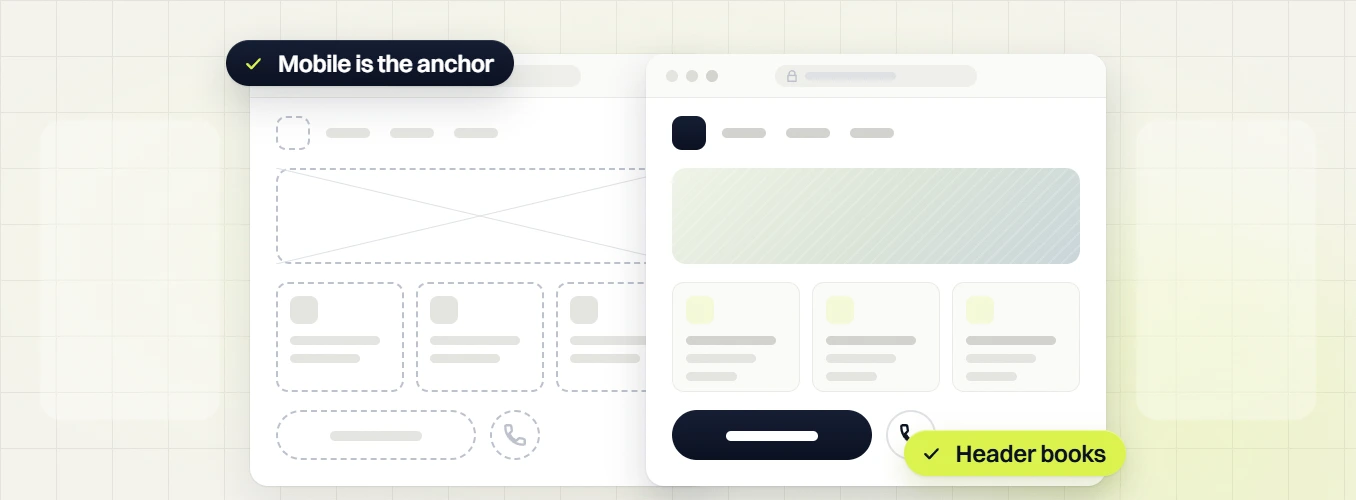 Med spa web design wireframe labeled mobile is the anchor behind a finished page, header books