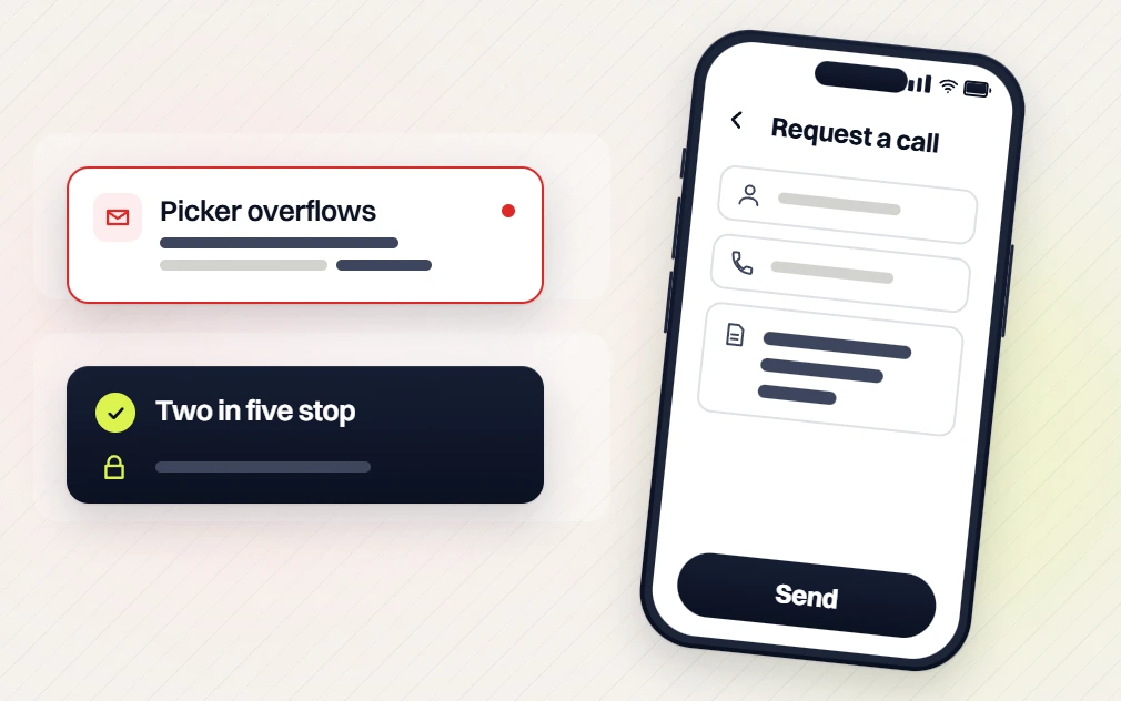 Med spa web design picker overflows card, two in five stop, beside a phone Request a call form