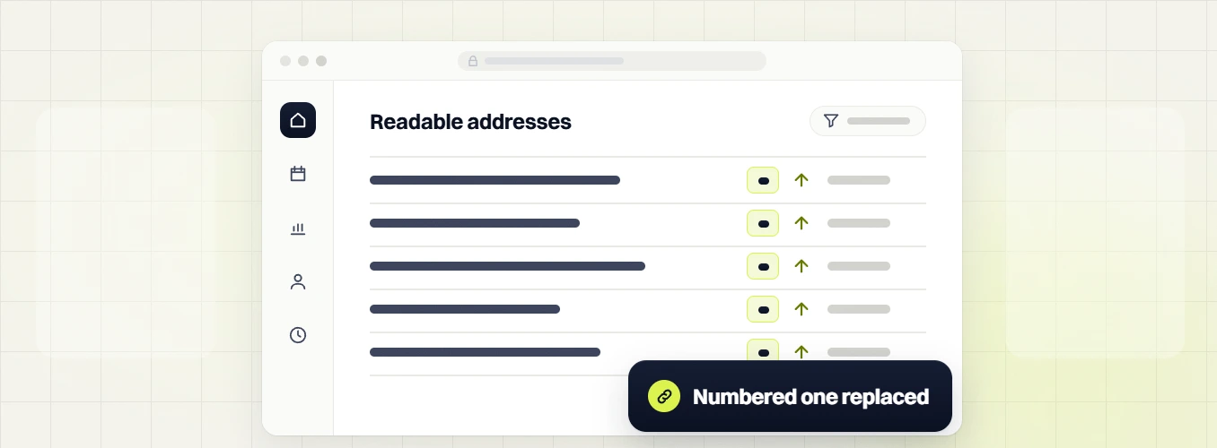 Med spa web design readable addresses table with rising rows, labeled numbered one replaced