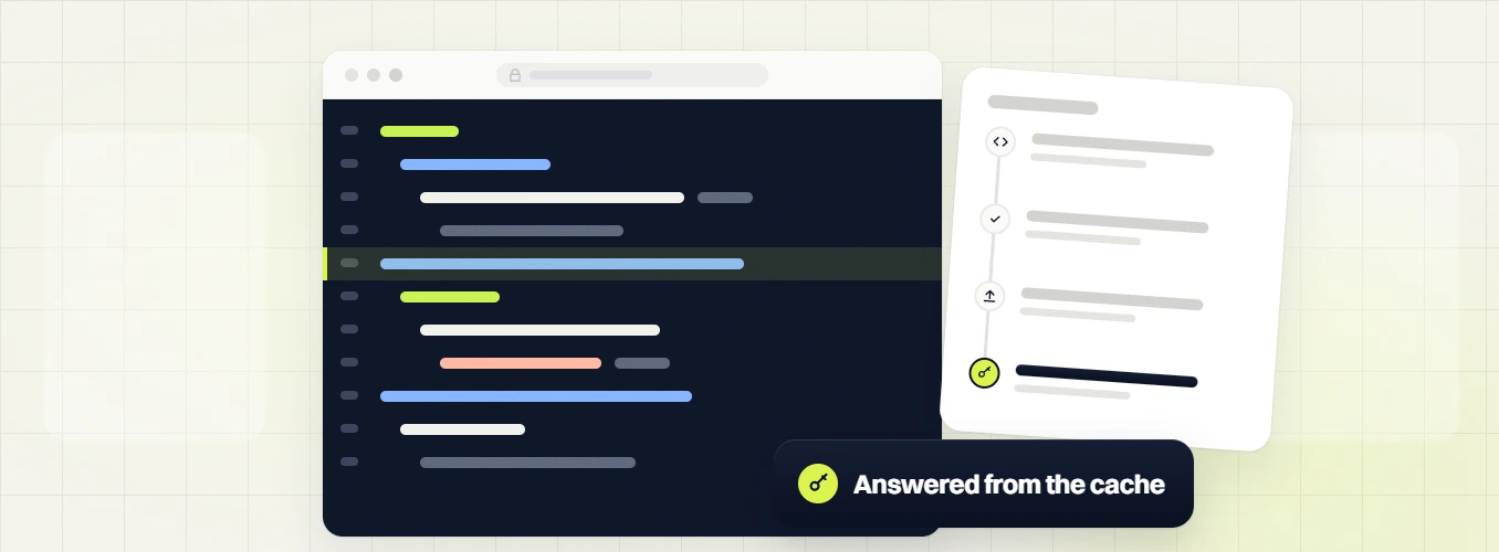 Med spa website maintenance code editor beside a request timeline, labeled answered from the cache