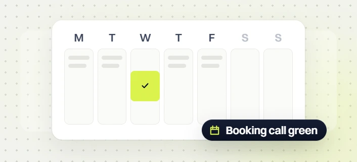 Med spa website maintenance weekly calendar with a checked Wednesday slot, labeled booking call green