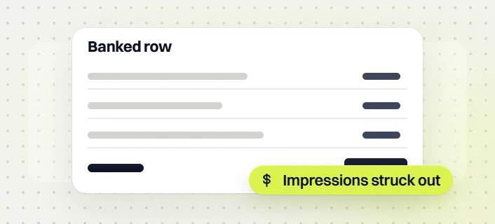 National SEO packages banked row report card with three line items, labeled impressions struck out